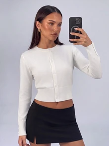 Avantive Women's Casual Versatile Solid Color Sweater, Autumn - White - View 7