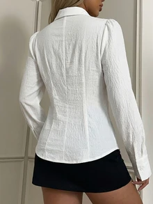 SHEIN EZwear 女款素色百褶休閒百搭日常出遊襯衫 - 彩色 - 查看 2