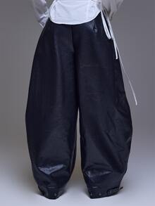 MUSERA 紋理PU皮革低腰氣球版型長褲 秋冬日常休閒外出酷感 Weekdaze - 黑色 - 查看 4