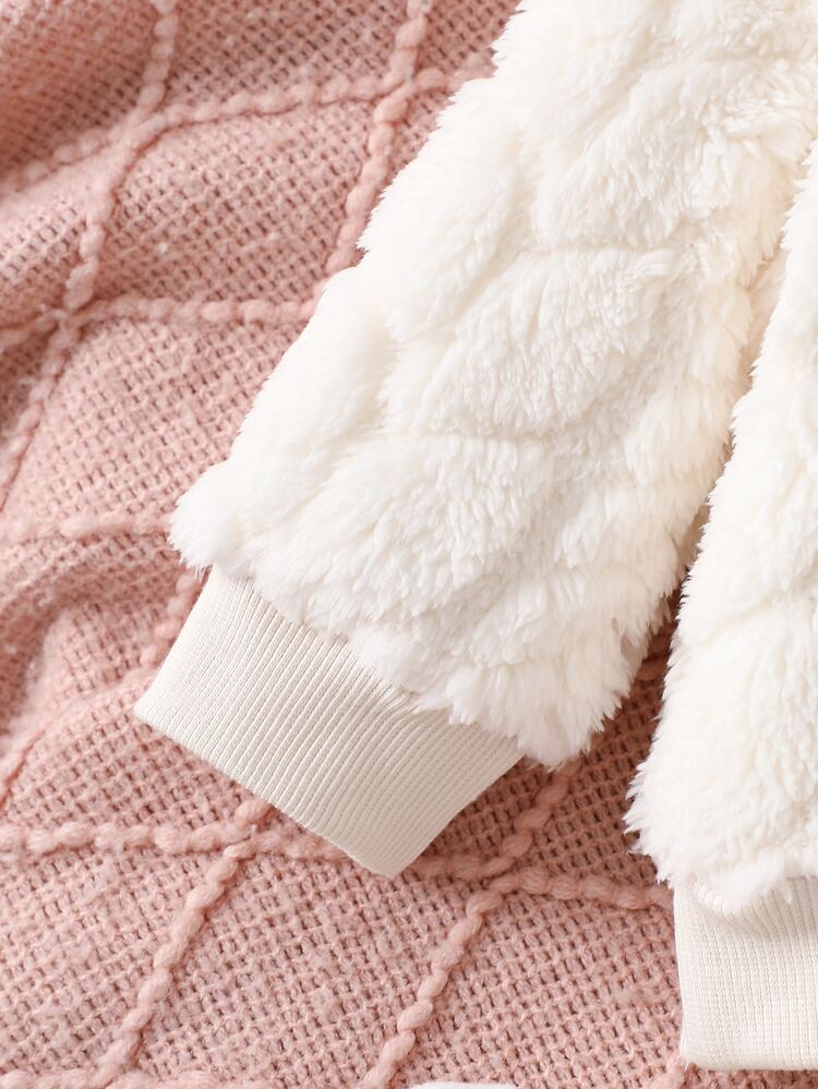 SHEIN Infant Clothes Autumn/Winter New Sweet Cute Sweatshirt & Fuzzy Long Pants 2 Pieces Set, Pink Cute Bear Head Pattern, Baby Outfit Set - Baby Pink - View 7