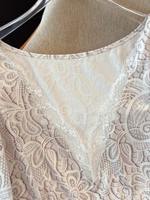 SHEIN LUNE CURVE Plus Size Women V-Neck Lace Patchwork Fitted Versatile Daily Casual Long Sleeve T-Shirt Fall - White - View 5