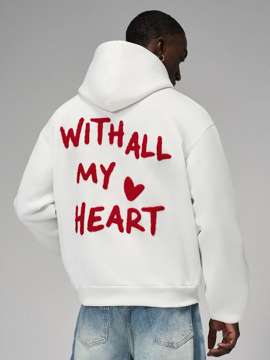 STYNVO Men's Autumn/Winter Casual Letter Embroidered Hoodie - White - View 1