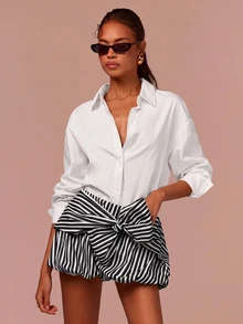 COSMINA Women's Bubble Mini Skirt Striped Mini Skirt Bow Mini Skirt Casual Mini Skirt - Black and White - View 1