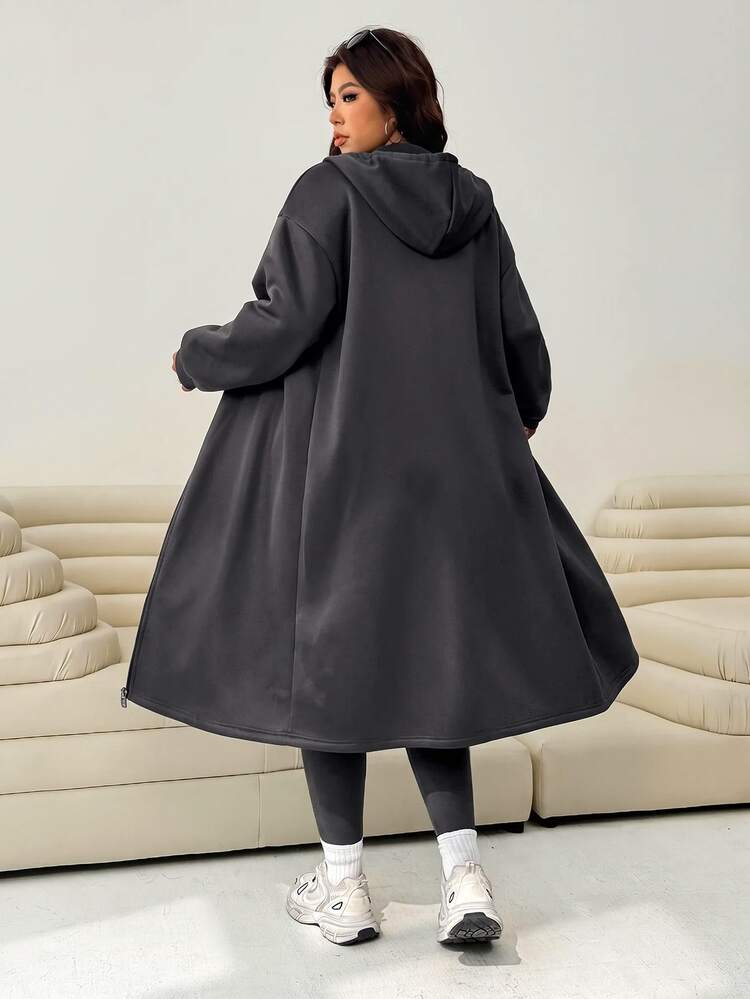 Solflare Women's Plus Size Zip-Up Hooded Jacket With Pockets, Long Sleeve Fall - Dark Grey - View 2