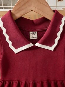 Elladie kids 女童拼色休閒日常夏季旅行洋裝 - 酒紅色 - 查看 5