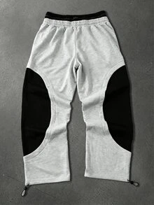 ROMWE MEN Pantalones de chándal para hombre con estampado de rayas con letras y cintura con cordón - Gris - Ver 2