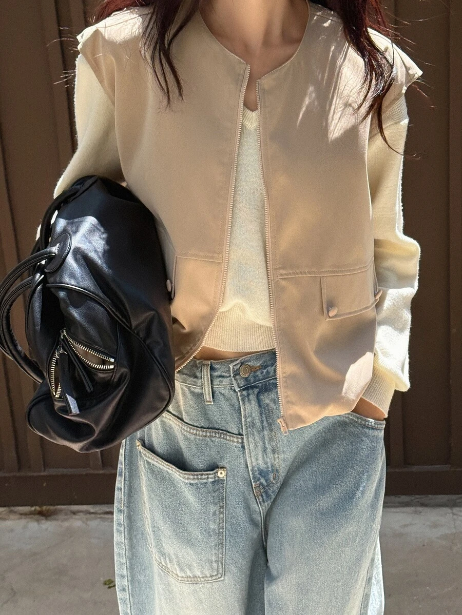 DAZY 夏季新款寬鬆休閒無袖背心 女款商務休閒風正裝外套可愛上衣 - 卡其色 - 查看 1