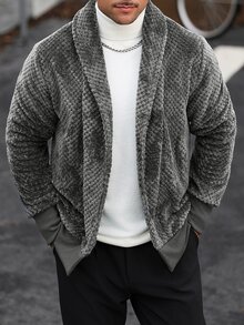 Manfinity CasualCool جاكيت رجالي كاجوال فضفاض بأكمام طويلة، ضروري للخروجات، هدية مثالية للعائلة والأصدقاء - رمادي - مشاهدة 3
