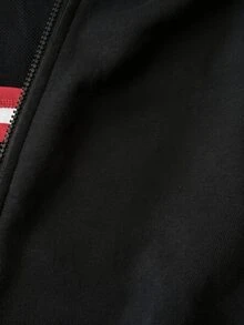 青少年女孩休閒運動風灰色小馬刺繡裝飾連帽開襟運動衫 - 黑色 - 查看 3