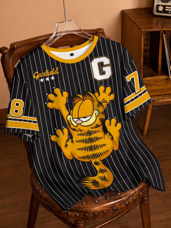 GARFIELD | SHEIN 大尺碼條紋卡通圖案印花短袖T恤