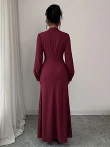SHEIN Elenzya Gaun Pesta Elegan Wanita, Gaun Panjang Merah, Desain untuk Musim Gugur/Dingin - Merah - View 2