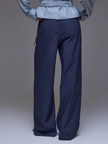 MUSERA Pinstripe Low Rise Stud Detail Belt Trousers Winter Autumn Everyday Casual Going Out Weekdaze - Grey - View 4