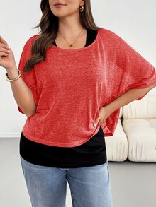 SHEIN Essnce 大尺碼女款純色內層與上衣休閒日常兩件套 - 紅色 - 查看 3
