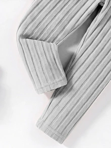 Elladie kids 女童新款灰色連帽長袖上衣與鬆緊腰休閒寬鬆軟針織長褲兩件套，春秋款 - 淺灰色 - 查看 5