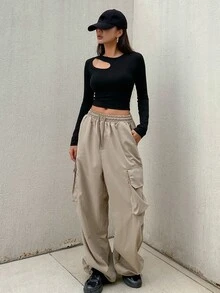 DAZY 女款素色休閒百搭日常長袖T恤 - 黑色 - 查看 6