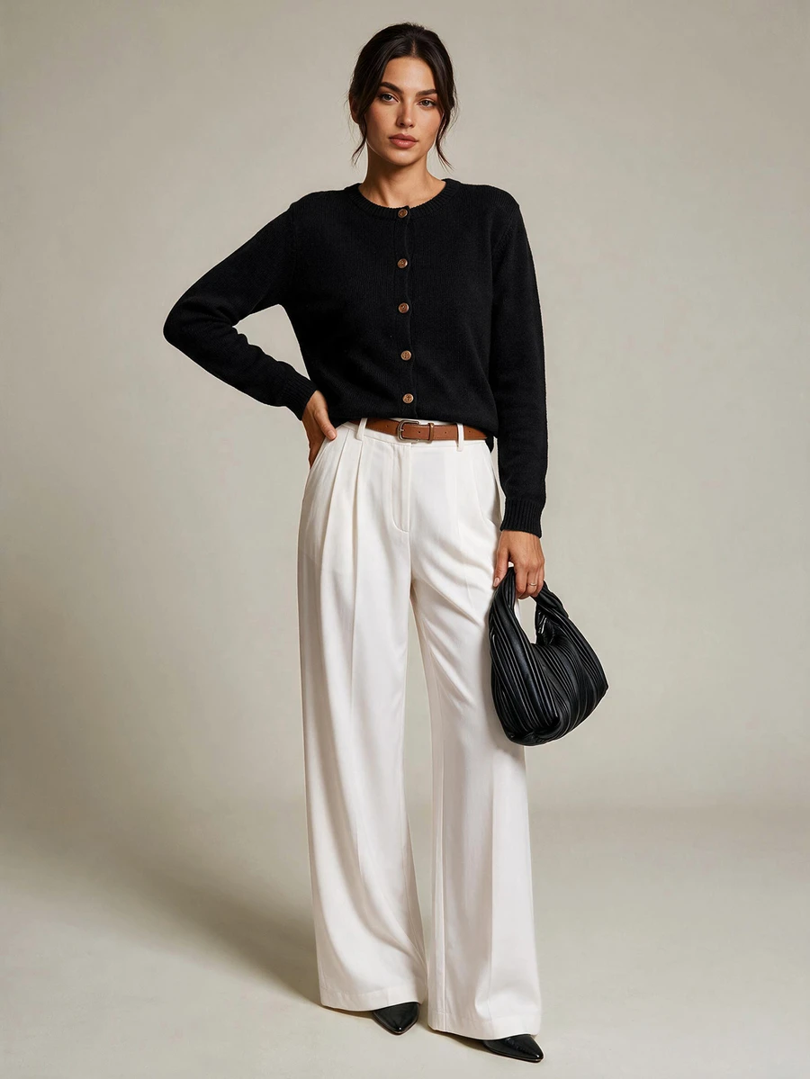 SHEIN Tall Women's Tall Black Minimalist & Versatile Casual Cardigan Sweater - Black - View 1