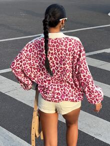 Muchica Pink Leopard Print Women's Sweatshirt - Pink - View 2