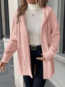 SHEIN Clasi 大尺碼女款純色保暖內裡連帽休閒冬季長袖夾克 - 藕粉色 - 查看 4