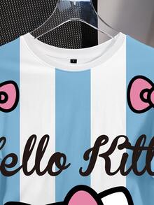 HELLO KITTY AND FRIENDS | SHEIN 女款字母卡通印花休閒日常短袖T恤 - 白色 - 查看 5