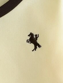 Young Girl Young Girls 4-7歲 英倫風 Polo 領套頭衛衣，保暖條紋袖抓絨運動衫 秋冬新品，適合日常、上學、公園、假期出遊 - 黃色 - 查看 5