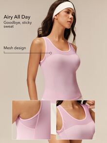 OutZeal Gym Top Women Sports Pink Tank Workout Running Cool Touch Mesh Panel Racer Back Vest Summer - Baby Pink - View 3