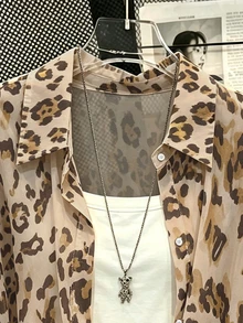 Plus Size Women's Leopard Print Single-Breasted Casual Daily Wear Shirt - Multicolor - View 4