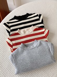 SHEIN 兒童 3件組小男孩秋冬休閒條紋圓領衛衣套裝 嬰兒男童冬季衣著 嬰兒冬季衣物 中性嬰兒服飾 - 彩色 - 查看 4