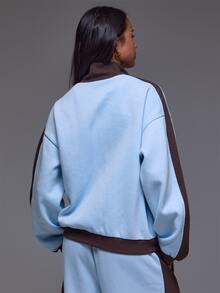 MUSERA Colour Contrast Funnel Neck Zip Up Jacket Winter Autumn Everyday Casual Going Out Cool Weekdaze - Blue - View 3