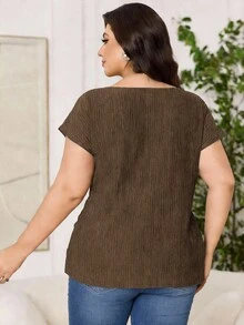 Reflora Plus Size Women Solid Color Casual Versatile Daily Wear Shirt - Coffee Brown - View 6