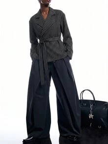 LYSMO 深灰色條紋女款休閒夾克 - 深灰色 - 查看 7