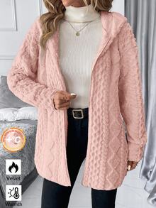 SHEIN Clasi 大尺碼女款純色保暖內裡連帽休閒冬季長袖夾克 - 藕粉色 - 查看 6