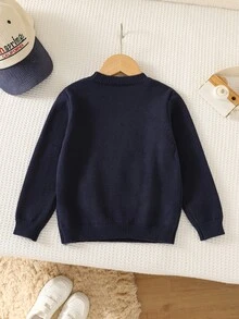 SHEIN Young Boy Casual Minimalist Fashion Warm Comfortable Classic Collegiate, Bear Pattern, Cute Style, Sweater Suitable For Autumn/Winter - Navy Blue - View 2