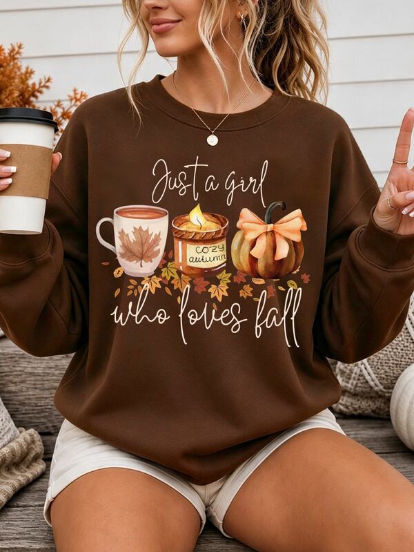SHEIN LUNE Retro Autumn Sweatshirt, Women's Sweatshirt, Seasonal Sweatshirt