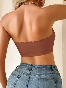 SHEIN 女款前扣式波浪邊聚攏胸墊可拆式內衣 - 咖啡棕 - 查看 3