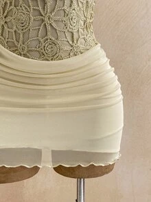 Soleia Women's Lace Patchwork Casual Party Mini Slip Dress - Apricot - View 3