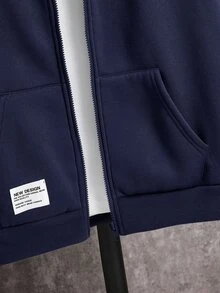 SHEIN 青少年男孩寬鬆灰色運動衫秋季夾克，休閒學院風，柔軟面料，返校季，畢業季，白色，冬季，舒適時尚 - 藏蓝色 - 查看 5