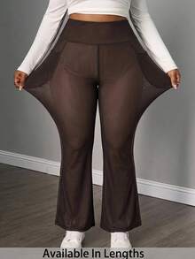 SHEIN PETITE CURVE 大尺碼女款純色休閒百搭日常穿著長褲 - 黑色 - 查看 6