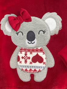 SHEIN Playful Pals Infant Girl Embroidered Red Top & Christmas Pants Fuzzy Set, Comfortable Soft Skin-Friendly Fabric, Suitable For Sleepwear - Red - View 5