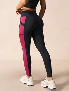 SHEIN Sports Women's Colorblock Patchwork High Waist Seamless Sports Leggings - Multicolor - View 2