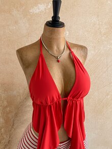 Soleia Bohemian Crochet Beach Shorts, Festival Style High Waist Woven Summer Vacation Casual Beach Pants, Mini Hot Pants Plus Women's Vacation Solid Color Asymmetric Hem Sexy Camisole Top Summer - Red - View 6