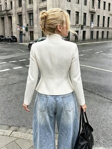 Struktiv 女款素色休閒百搭日常穿著大衣 - 白色 - 查看 2