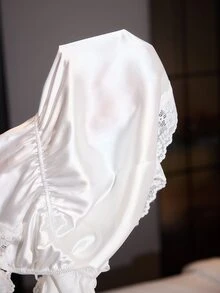 SilkySpell Faux Silk Lace Trim Criss-Cross Tie Back Hollow Out Sexy Jumpsuit - White - View 6