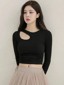DAZY 女款素色休閒百搭日常長袖T恤 - 黑色 - 查看 10