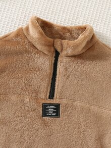 SHEIN Boys Casual Versatile Plush Kids Stand Collar Loose Fit Autumn Winter Sweatshirt Mid-Weight - Brown - View 3