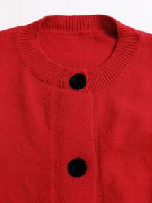 Sweetra Cardigan Rajut Wanita Lengan Panjang Kancing Tunggal dengan Kantong - Merah - View 6