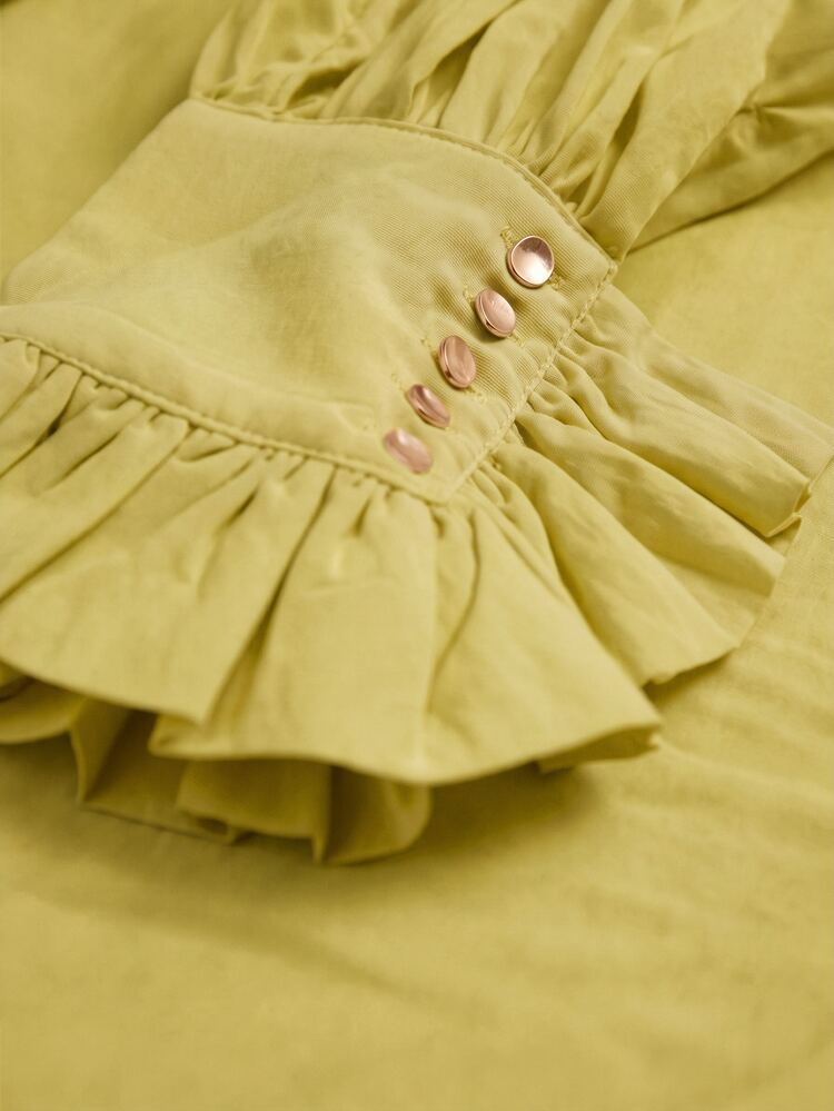 Aveloria Modichic European And American Style French Vintage Casual Pleated Lapel Button Decor Long Sleeve Shirt - Mustard Yellow - View 4
