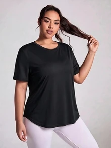 Dewbera Dewbera Women's Plus Size Drawstring Back Sports T-Shirt - Black - View 3