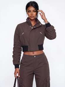 Avantive Jaket Pendek Fashion Wanita, Musim Gugur - Dark Grey - View 4