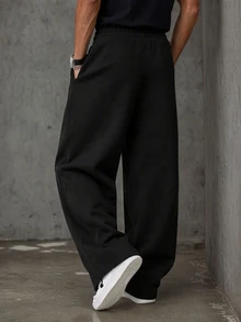 Sport MetroGents Men's Drawstring Waist Letter Print Casual Daily Travel Sports Long Pants, Gym - Black - View 2