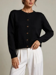 SHEIN Tall Women's Tall Black Minimalist & Versatile Casual Cardigan Sweater - Black - View 4